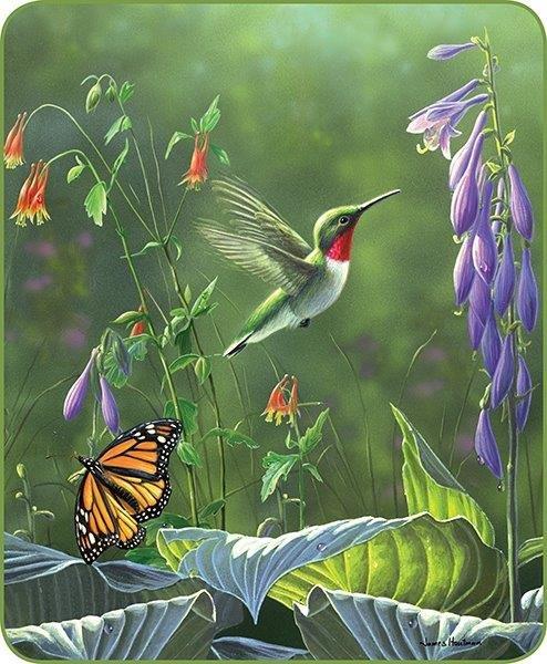 Regal Comfort - Hummingbird and Hosta - Plush Decorative Queen Size Blanket