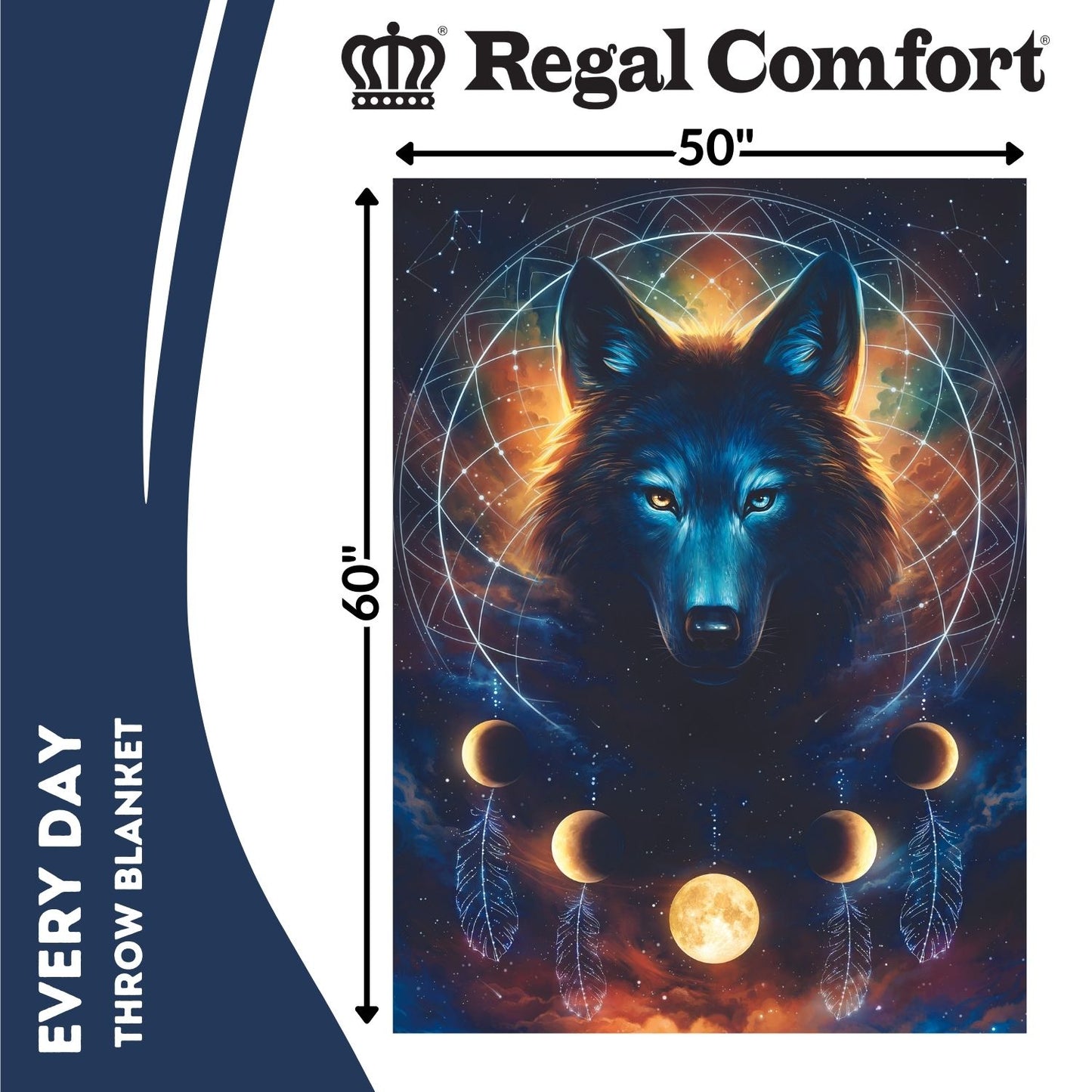 Regal Comfort - Dreamcatcher Wolf - Plush Decorative Throw Blanket 50"x60"