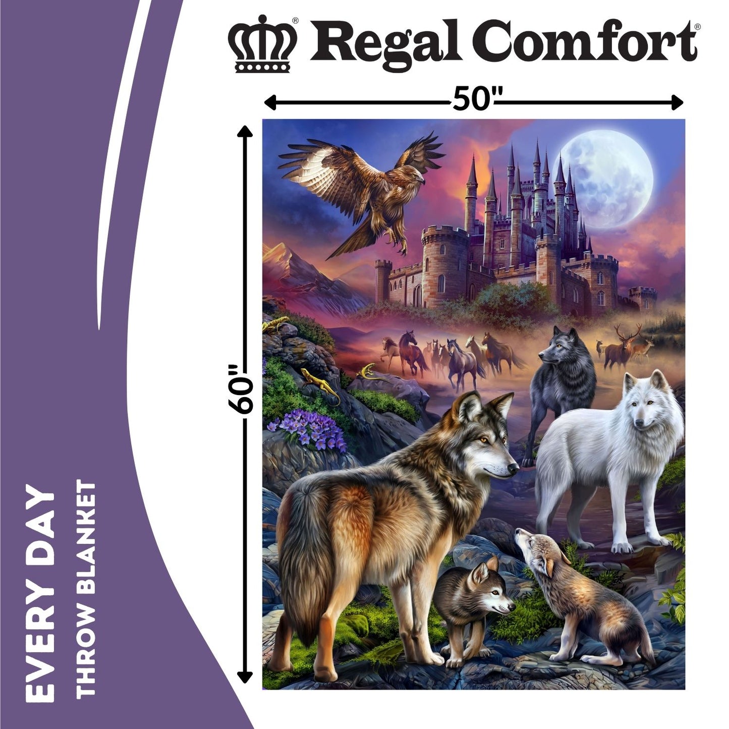 Regal Comfort - Wolf Fantasy - Plush Decorative Throw Blanket 50"x60"