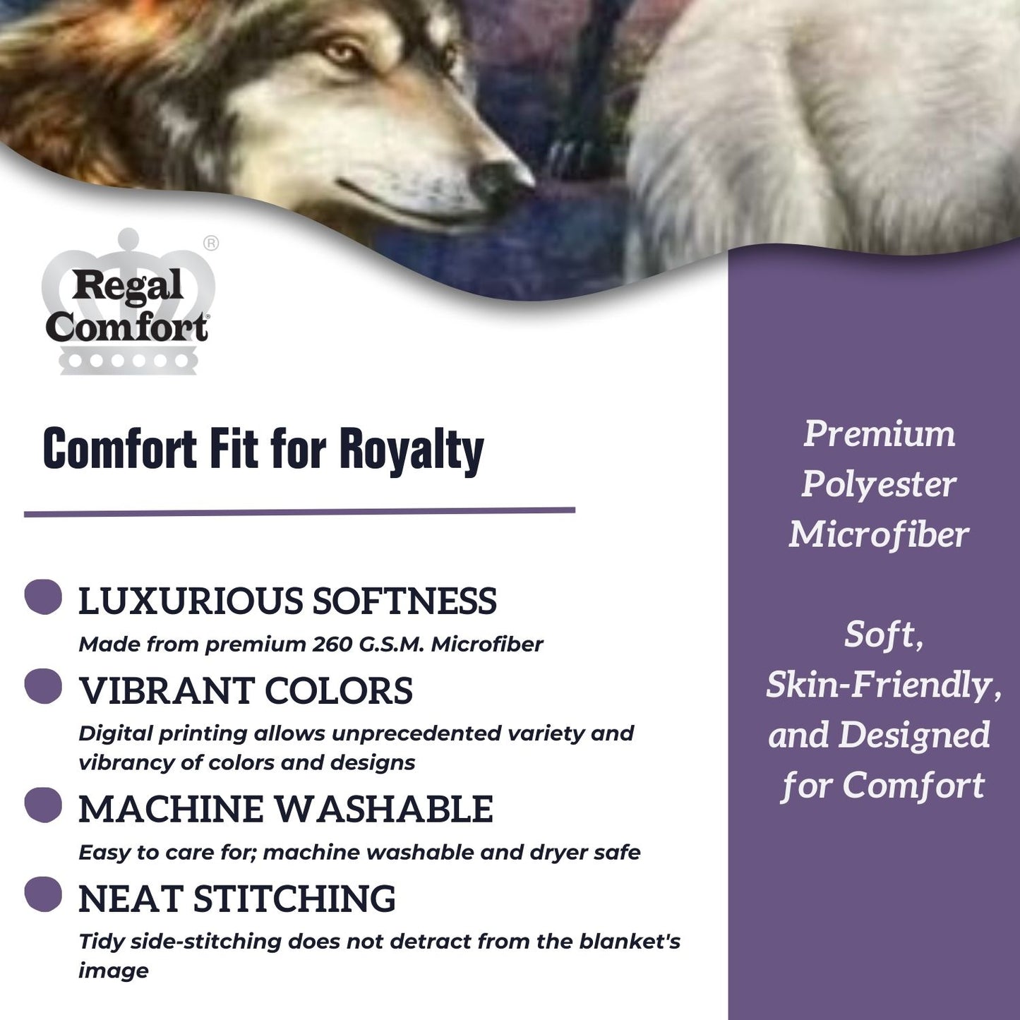 Regal Comfort - Wolf Fantasy - Plush Decorative Throw Blanket 50"x60"