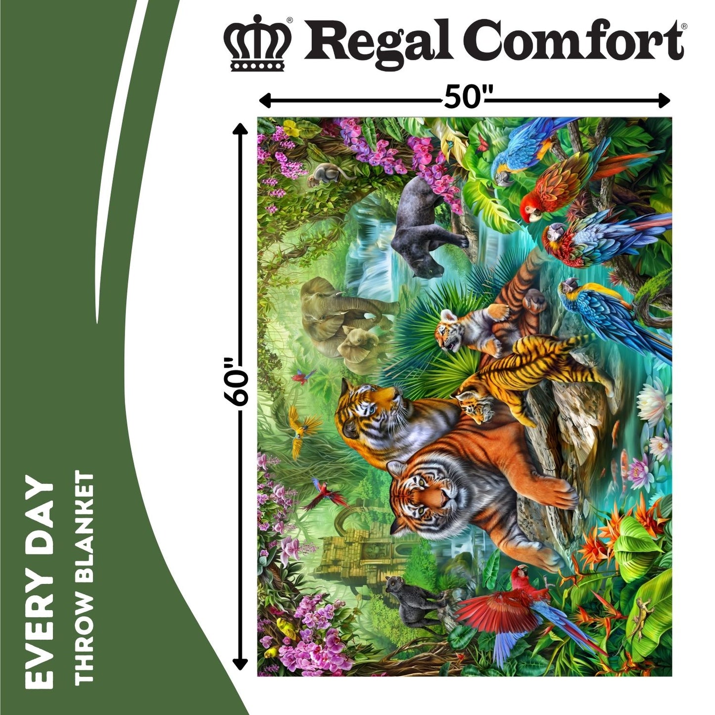 Regal Comfort - Jungle Wildlife - Plush Decorative Throw Blanket 50"x60"