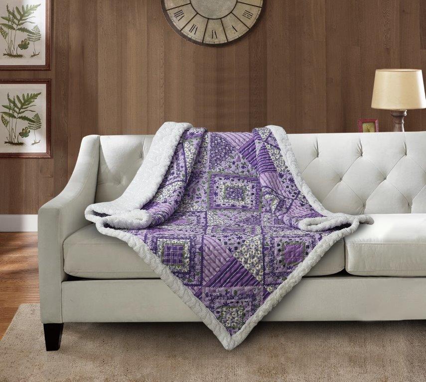 Virah Bella - Lavender Fields - Quilted Sherpa Throw Blanket 50"x60"