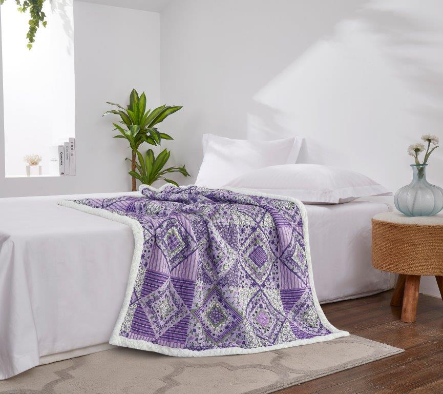 Virah Bella - Lavender Fields - Quilted Sherpa Throw Blanket 50"x60"
