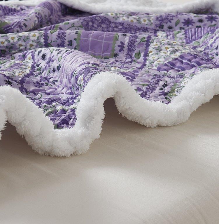 Virah Bella - Lavender Fields - Quilted Sherpa Throw Blanket 50"x60"