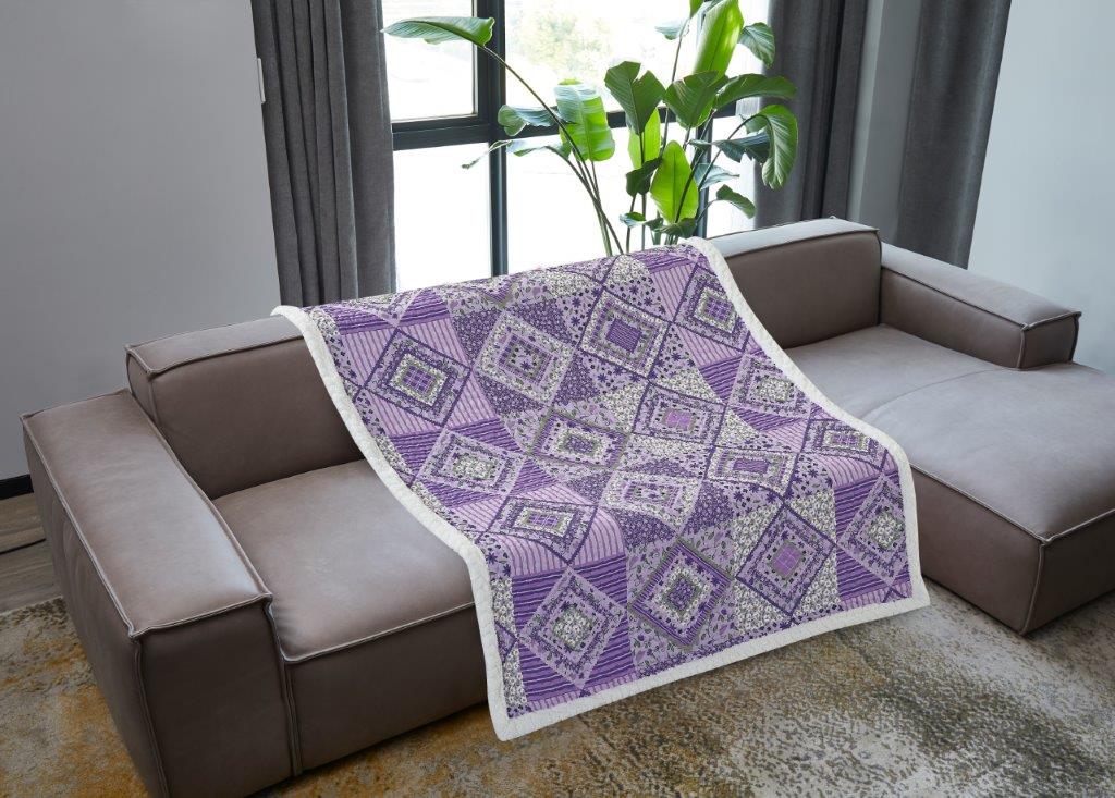 Virah Bella - Lavender Fields - Quilted Sherpa Throw Blanket 50"x60"