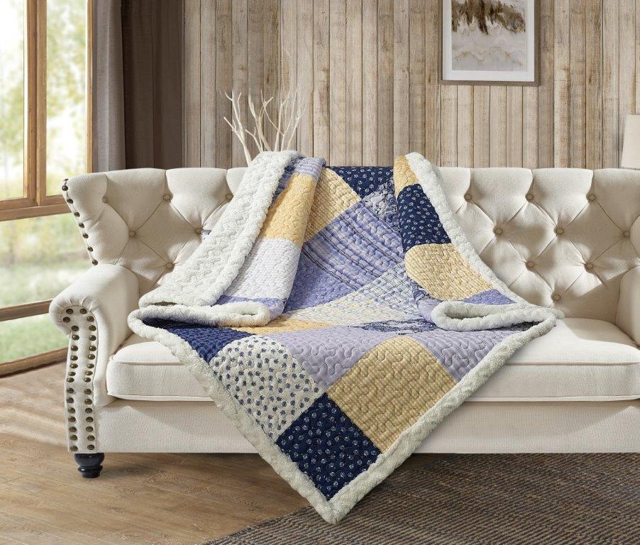Virah Bella - Garden Walk in Bluebell - Quilted Sherpa Throw Blanket 50"x60"