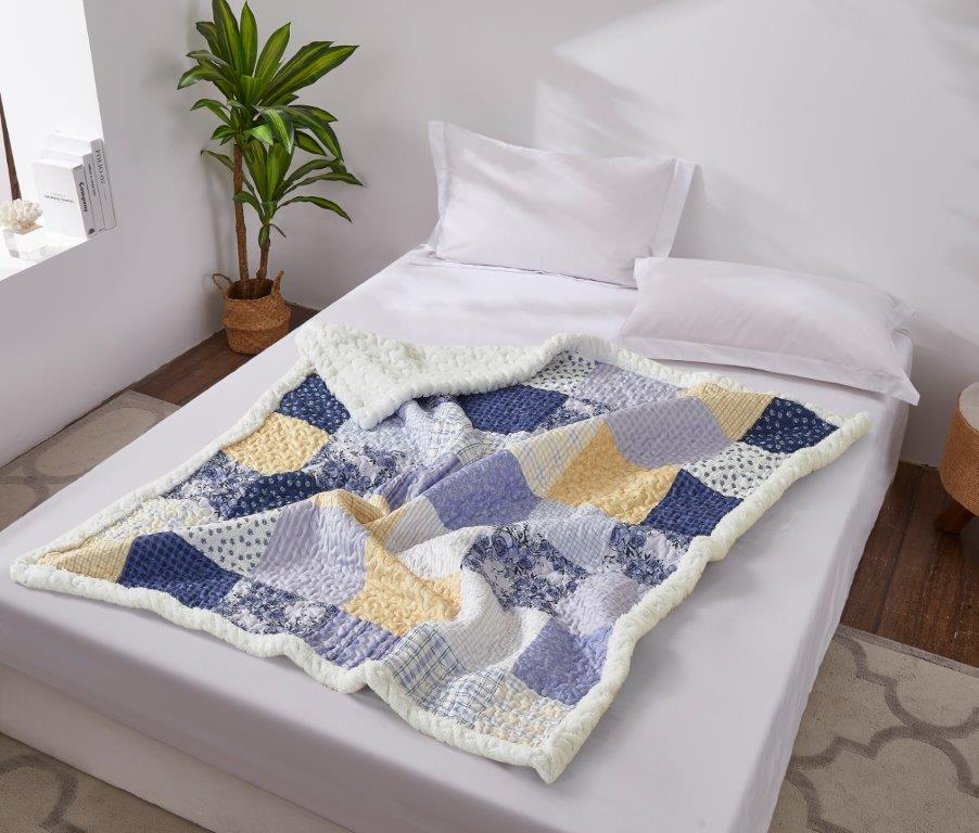 Virah Bella - Garden Walk in Bluebell - Quilted Sherpa Throw Blanket 50"x60"