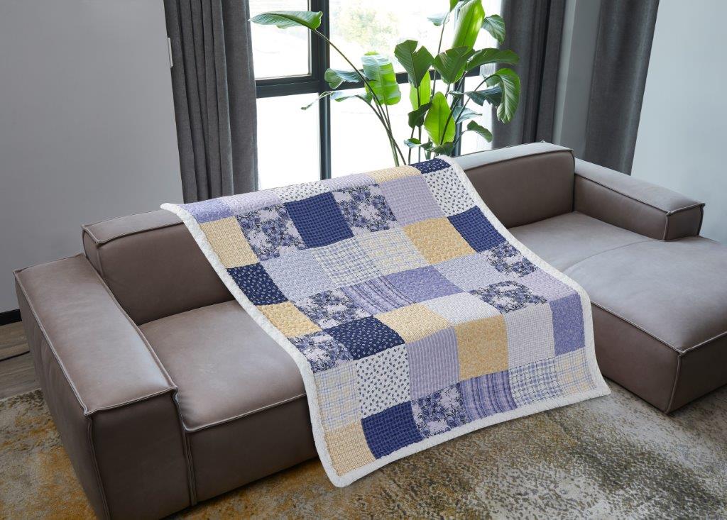 Virah Bella - Garden Walk in Bluebell - Quilted Sherpa Throw Blanket 50"x60"