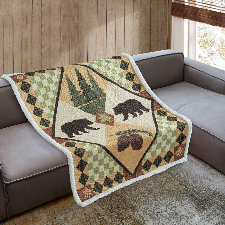 Virah Bella - Four Point Lodge - Quilted Sherpa Throw Blanket 50"x60"