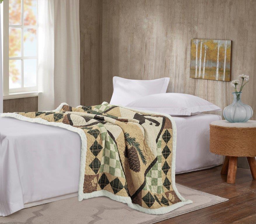 Virah Bella - Four Point Lodge - Quilted Sherpa Throw Blanket 50"x60"