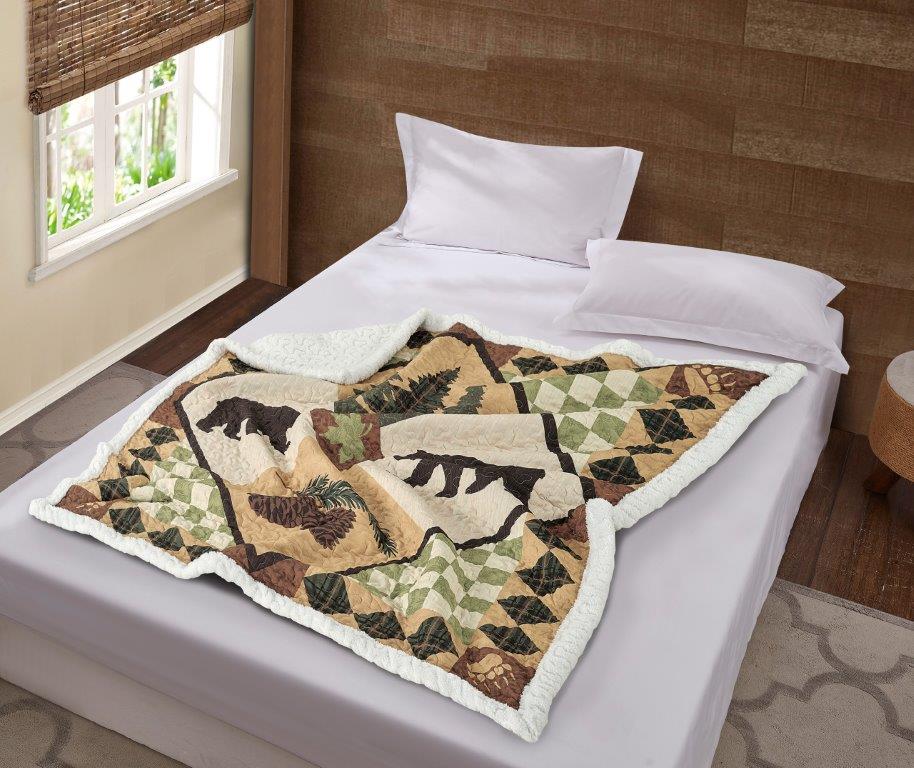 Virah Bella - Four Point Lodge - Quilted Sherpa Throw Blanket 50"x60"