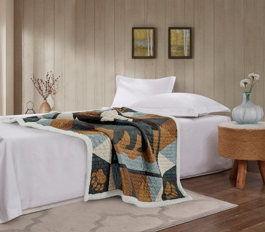Virah Bella - Patchwork Bear - Quilted Sherpa Throw Blanket 50"x60"