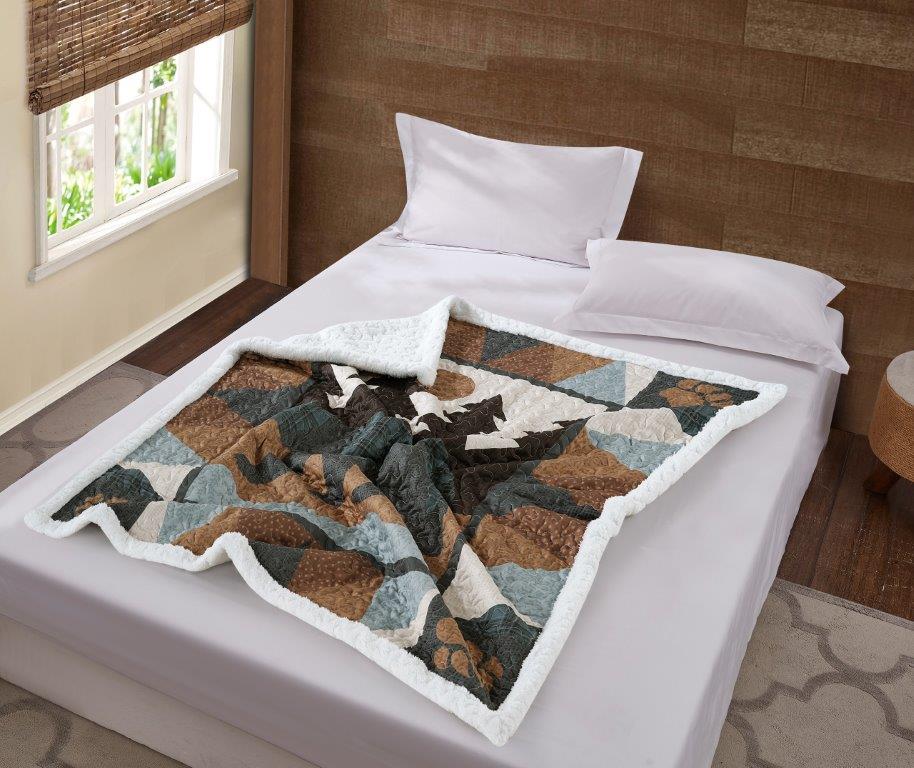 Virah Bella - Patchwork Bear - Quilted Sherpa Throw Blanket 50"x60"