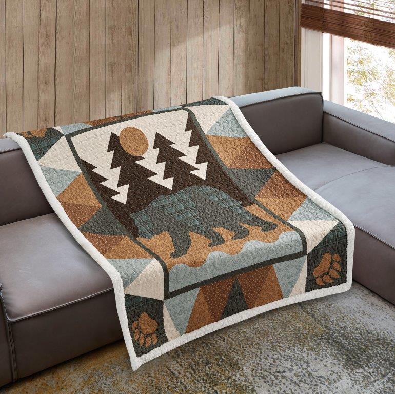 Virah Bella - Patchwork Bear - Quilted Sherpa Throw Blanket 50"x60"