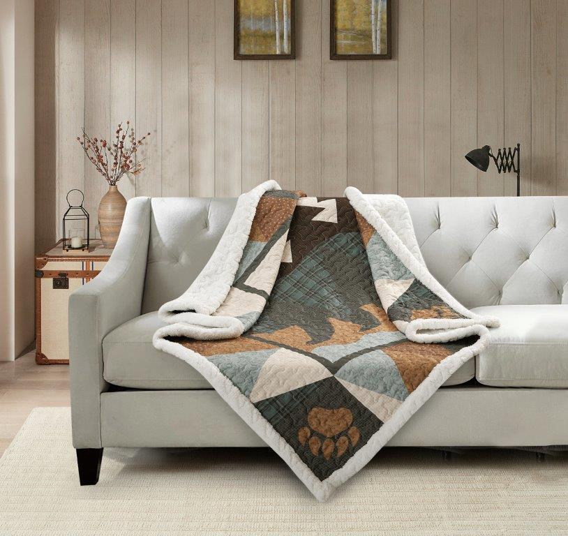 Virah Bella - Patchwork Bear - Quilted Sherpa Throw Blanket 50"x60"