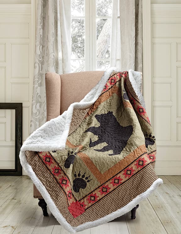 Virah Bella - Bear and Paw - Quilted Sherpa Throw Blanket 50"x60"