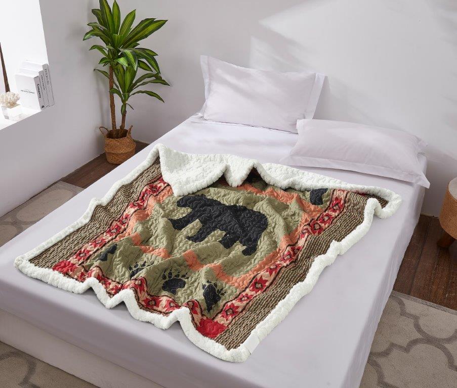 Virah Bella - Bear and Paw - Quilted Sherpa Throw Blanket 50"x60"