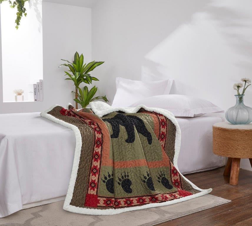 Virah Bella - Bear and Paw - Quilted Sherpa Throw Blanket 50"x60"