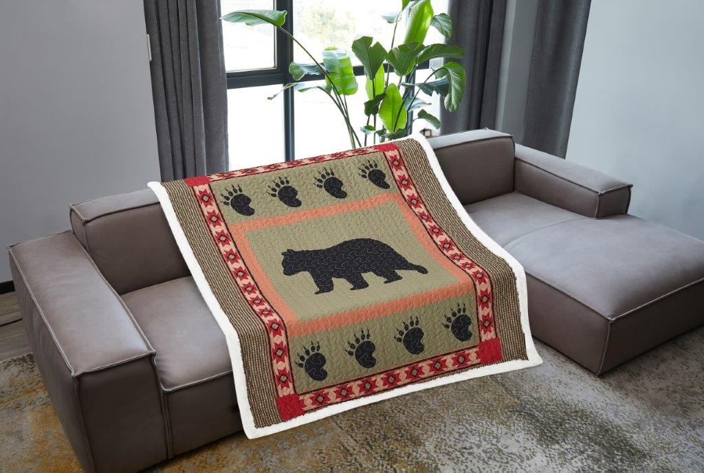 Virah Bella - Bear and Paw - Quilted Sherpa Throw Blanket 50"x60"