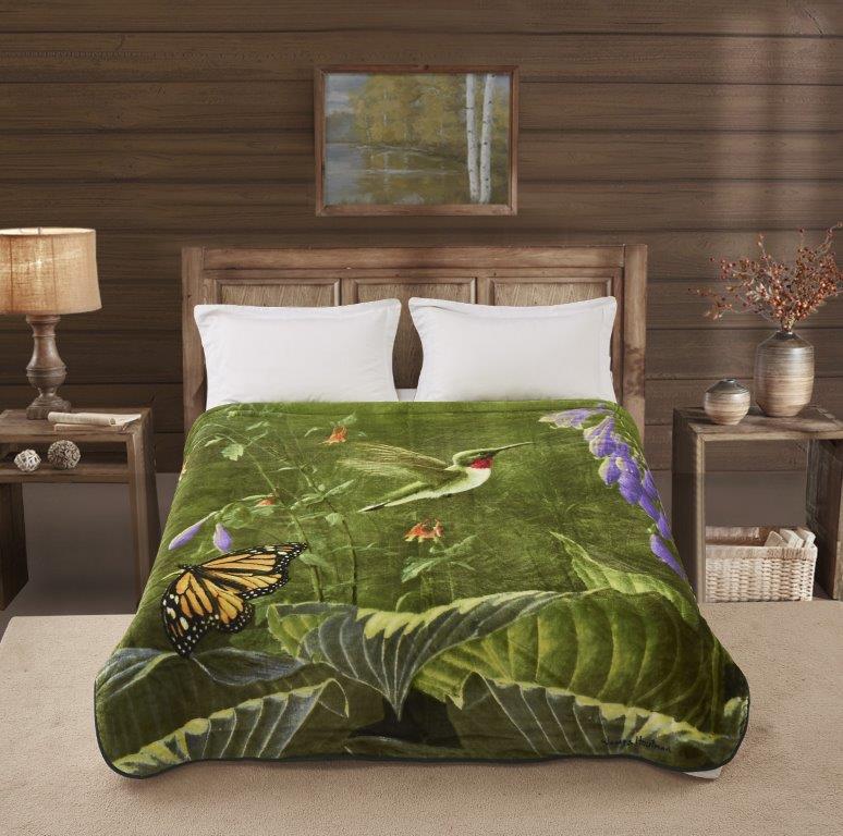 Regal Comfort - Hummingbird and Hosta - Plush Decorative Queen Size Blanket