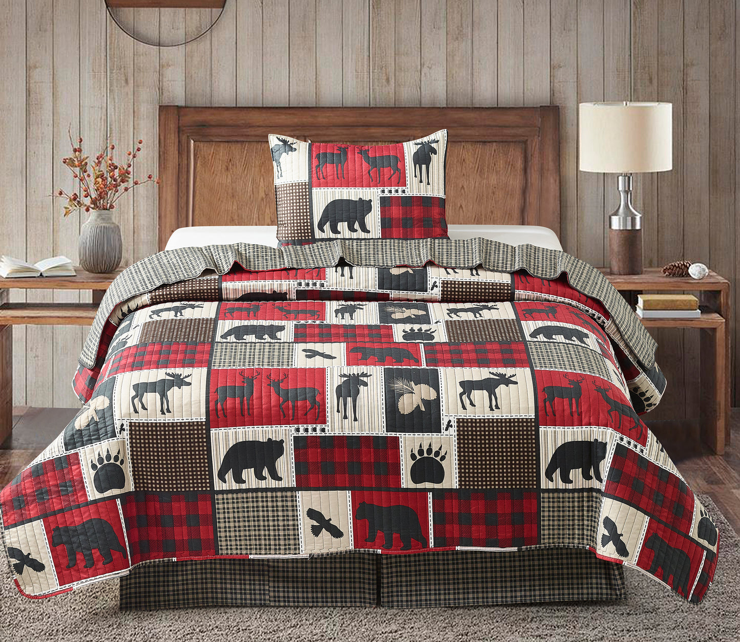Virah Bella - Lodge Life - Lightweight Reversible Quilt Set with Decorative Pillow Shams