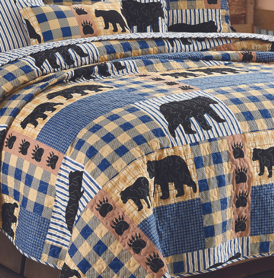 Virah Bella - Black Bear Plaid - Lightweight Reversible Quilt Set with Decorative Pillow Shams