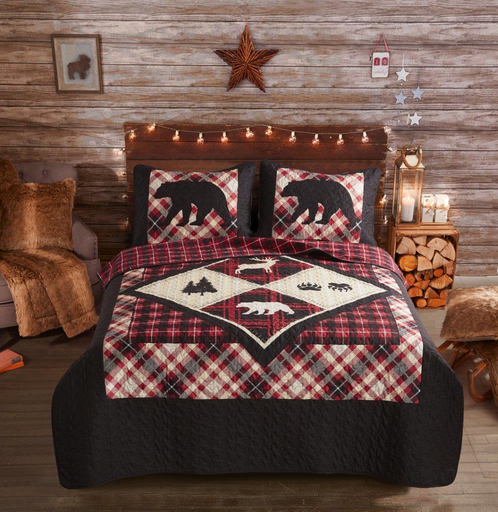 Virah Bella - Diamond Bear Lodge - Lightweight Reversible Quilt Set with Decorative Pillow Shams