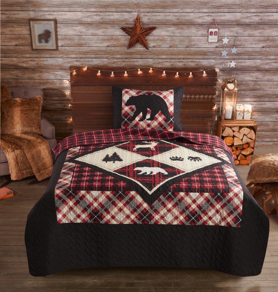 Virah Bella - Diamond Bear Lodge - Lightweight Reversible Quilt Set with Decorative Pillow Shams