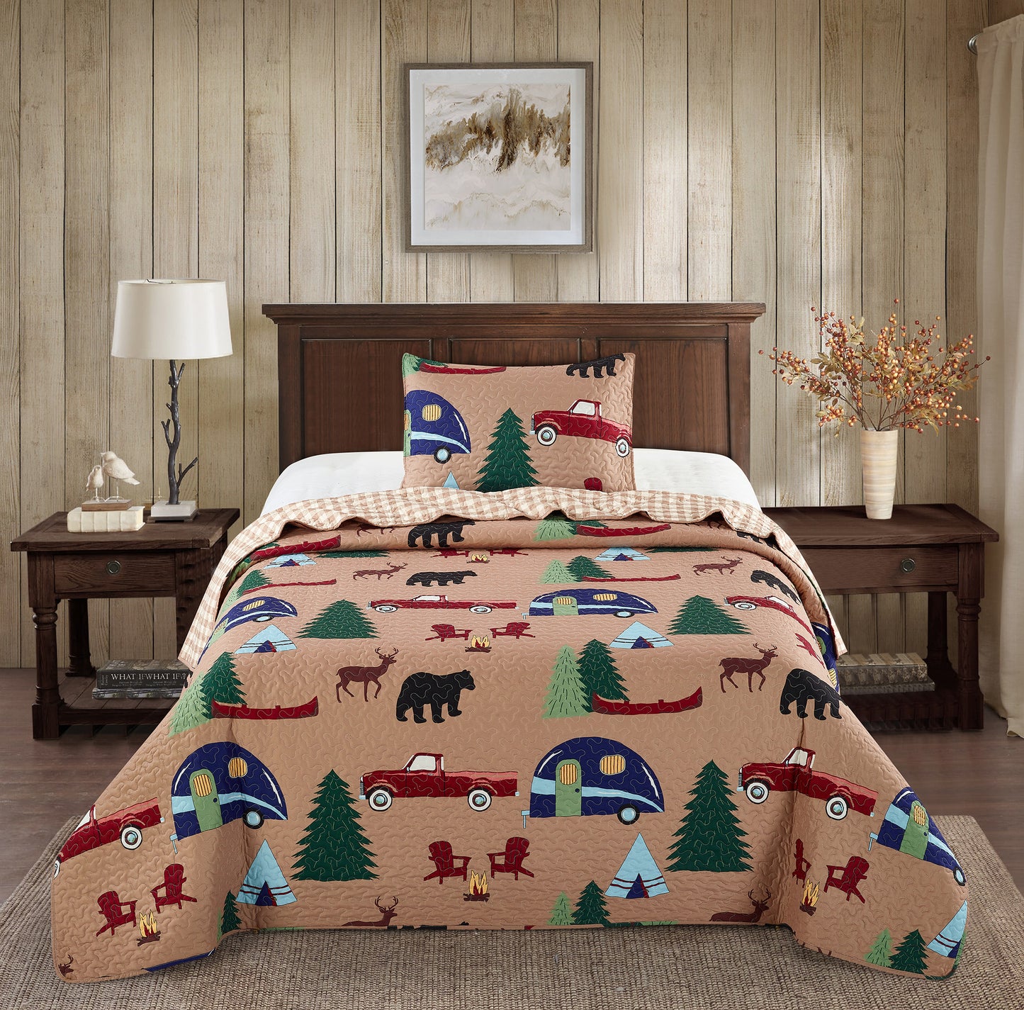 Virah Bella - Woodland Campin' - Lightweight Reversible Quilt Set with Decorative Pillow Shams
