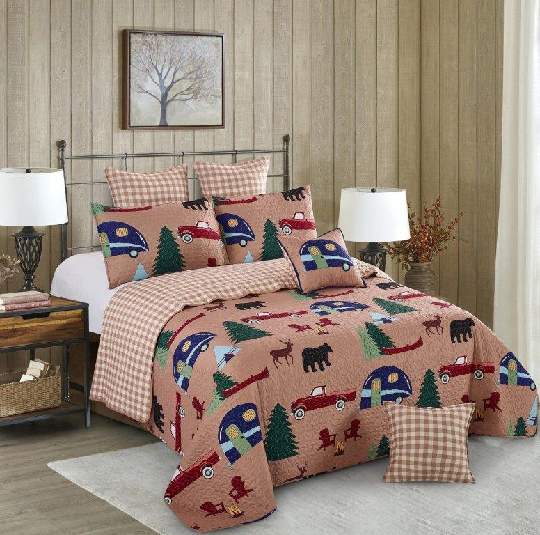 Virah Bella - Woodland Campin' - Lightweight Reversible Quilt Set with Decorative Pillow Shams