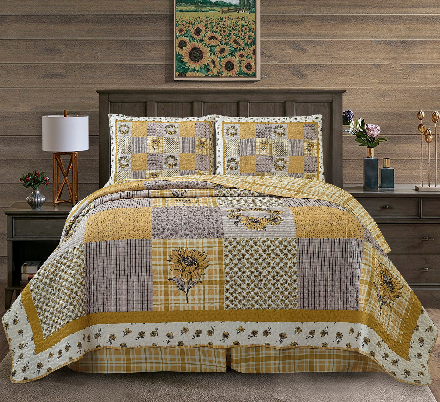 Virah Bella - Sunshine - Lightweight Reversible Quilt Set with Decorative Pillow Shams
