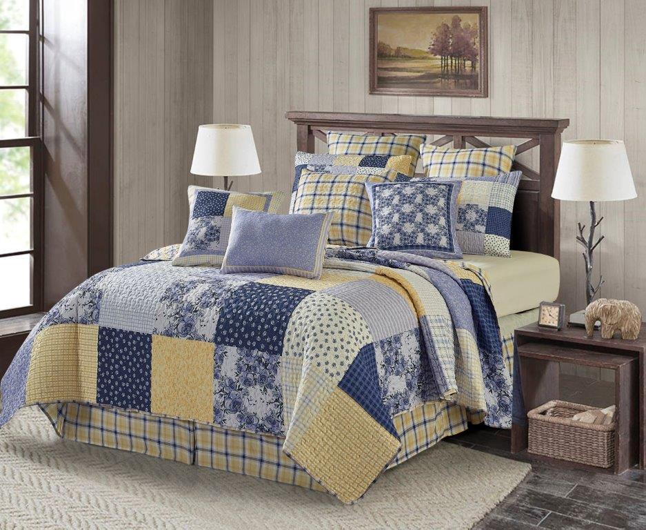 Virah Bella - Garden Walk in Bluebell - Lightweight Reversible Quilt Set with Decorative Pillow Shams