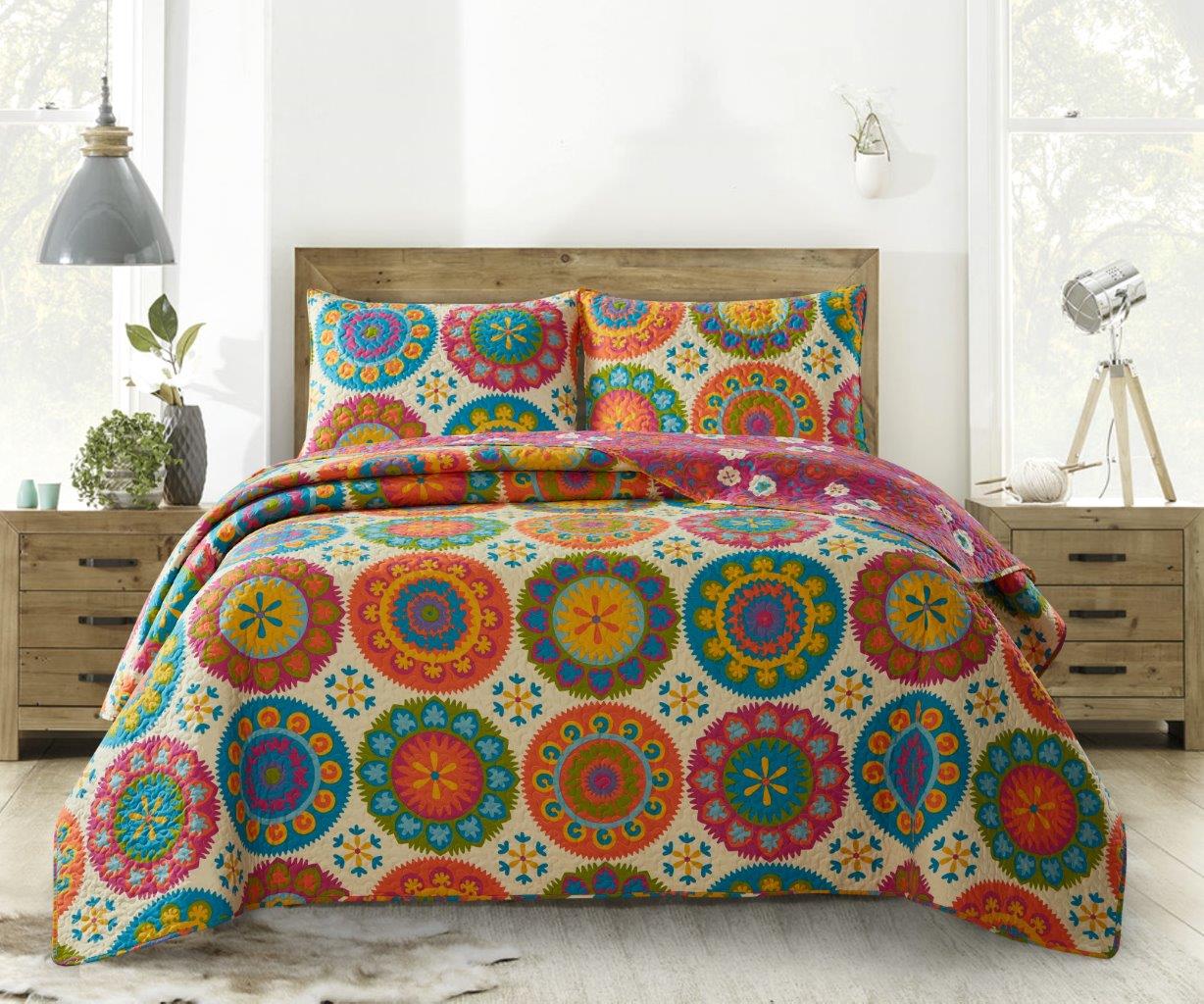 Virah Bella - Suri - Lightweight Reversible Quilt Set with Decorative Pillow Shams