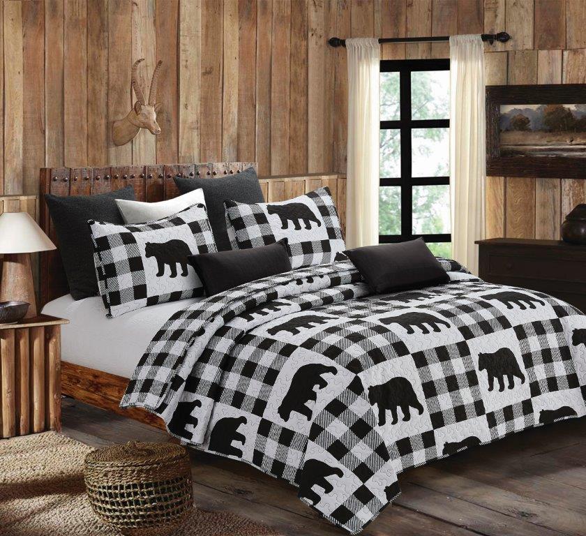 Virah Bella - Buffalo Plaid Black and White - Lightweight Reversible Quilt Set with Decorative Pillow Shams