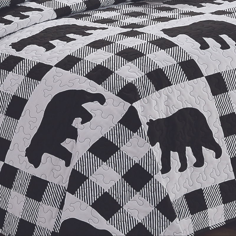 Virah Bella - Buffalo Plaid Black and White - Lightweight Reversible Quilt Set with Decorative Pillow Shams
