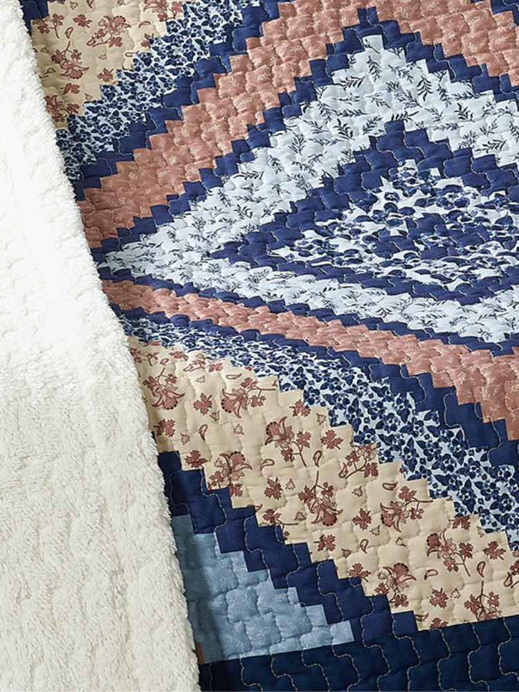 Virah Bella - Around the Block Blue - Quilted Sherpa Throw Blanket 50"x60"