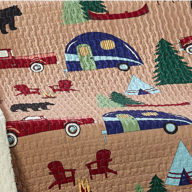 Virah Bella - Woodland Campin' - Quilted Sherpa Throw Blanket 50"x60"