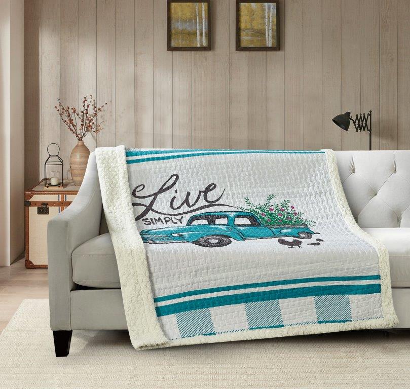 Virah Bella - Flower Truck - Quilted Sherpa Throw Blanket 50"x60"