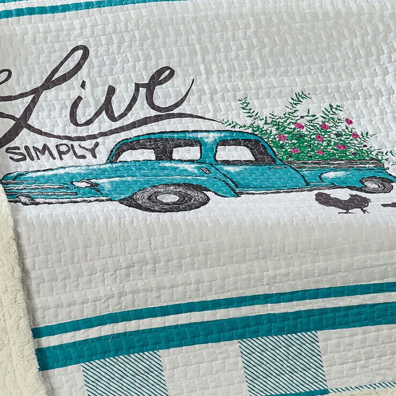 Virah Bella - Flower Truck - Quilted Sherpa Throw Blanket 50"x60"