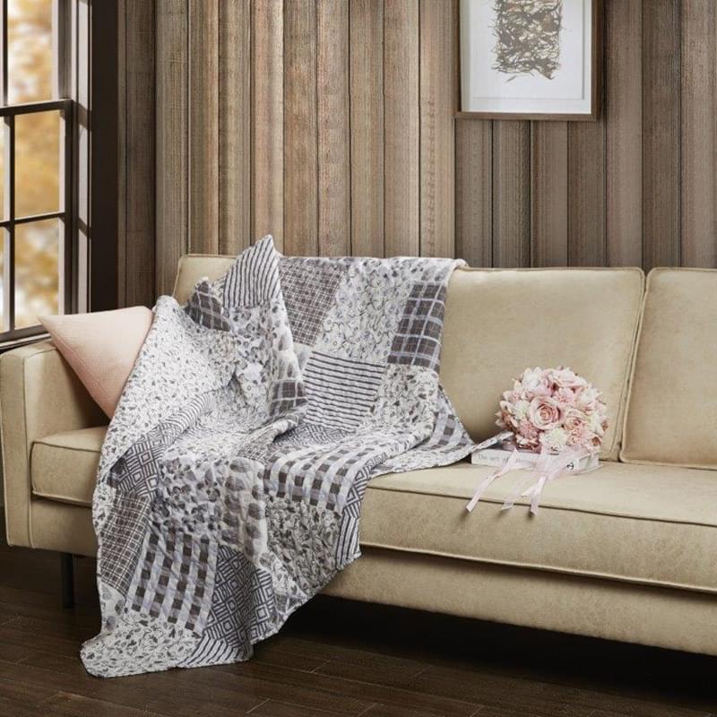 Virah Bella - Charming Grays - Lightweight Quilted Throw Blanket 50" x 60"