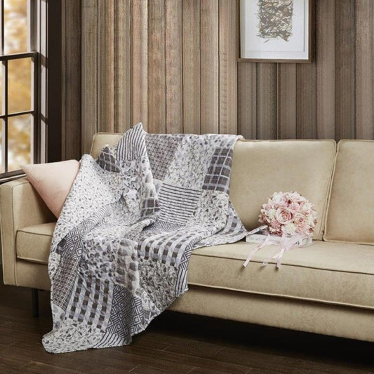Virah Bella - Charming Grays - Lightweight Quilted Throw Blanket 50" x 60"