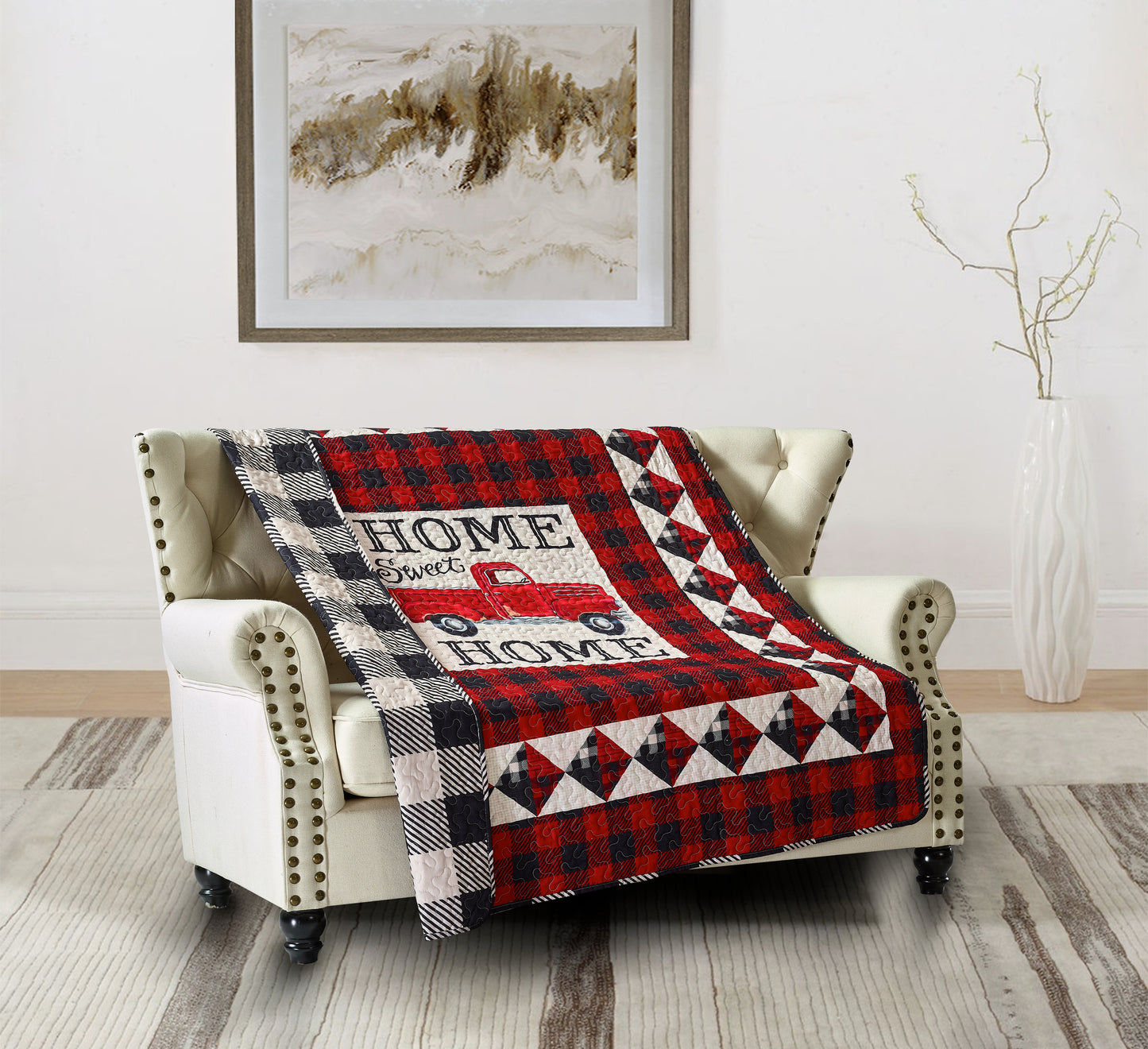 Virah Bella - Red Truck Home Sweet Home - Lightweight Quilted Throw Blanket 50" x 60"