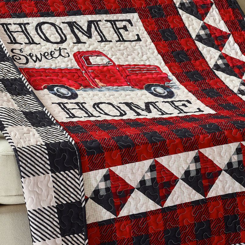 Virah Bella - Red Truck Home Sweet Home - Lightweight Quilted Throw Blanket 50" x 60"