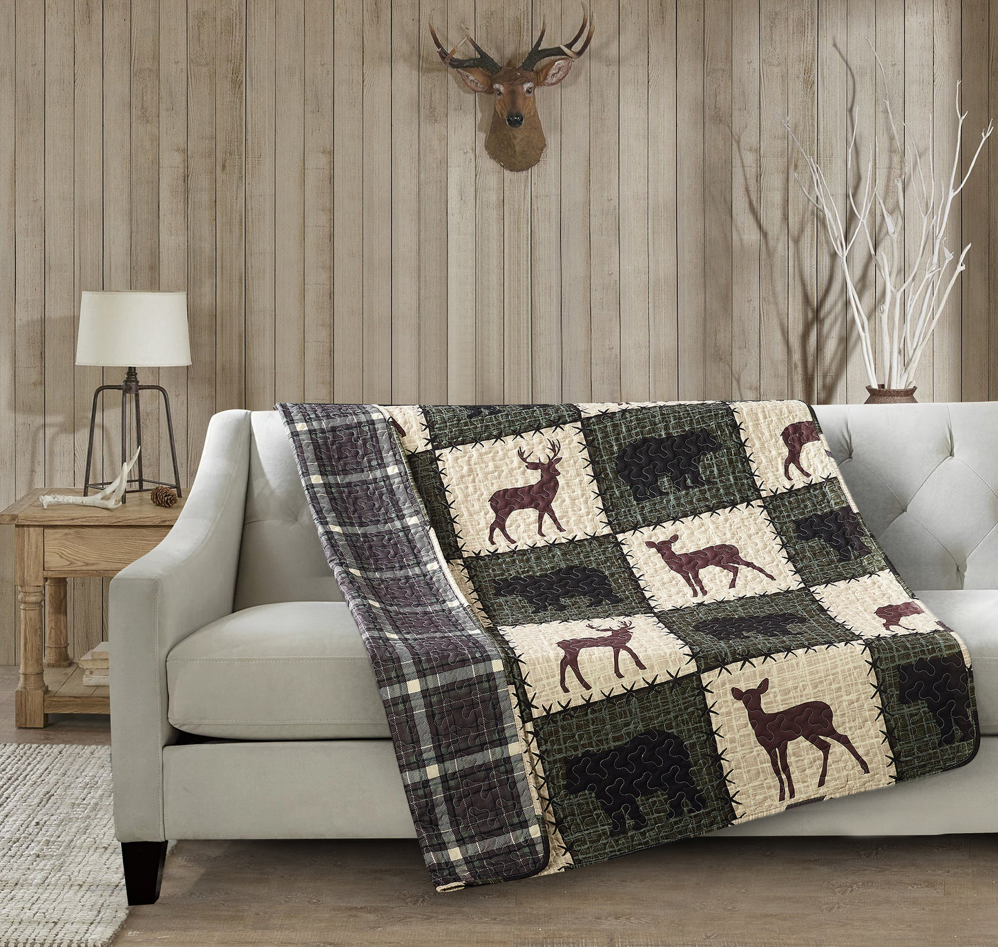Virah Bella - Stitched Forest Verdant - Lightweight Quilted Throw Blanket 50" x 60"