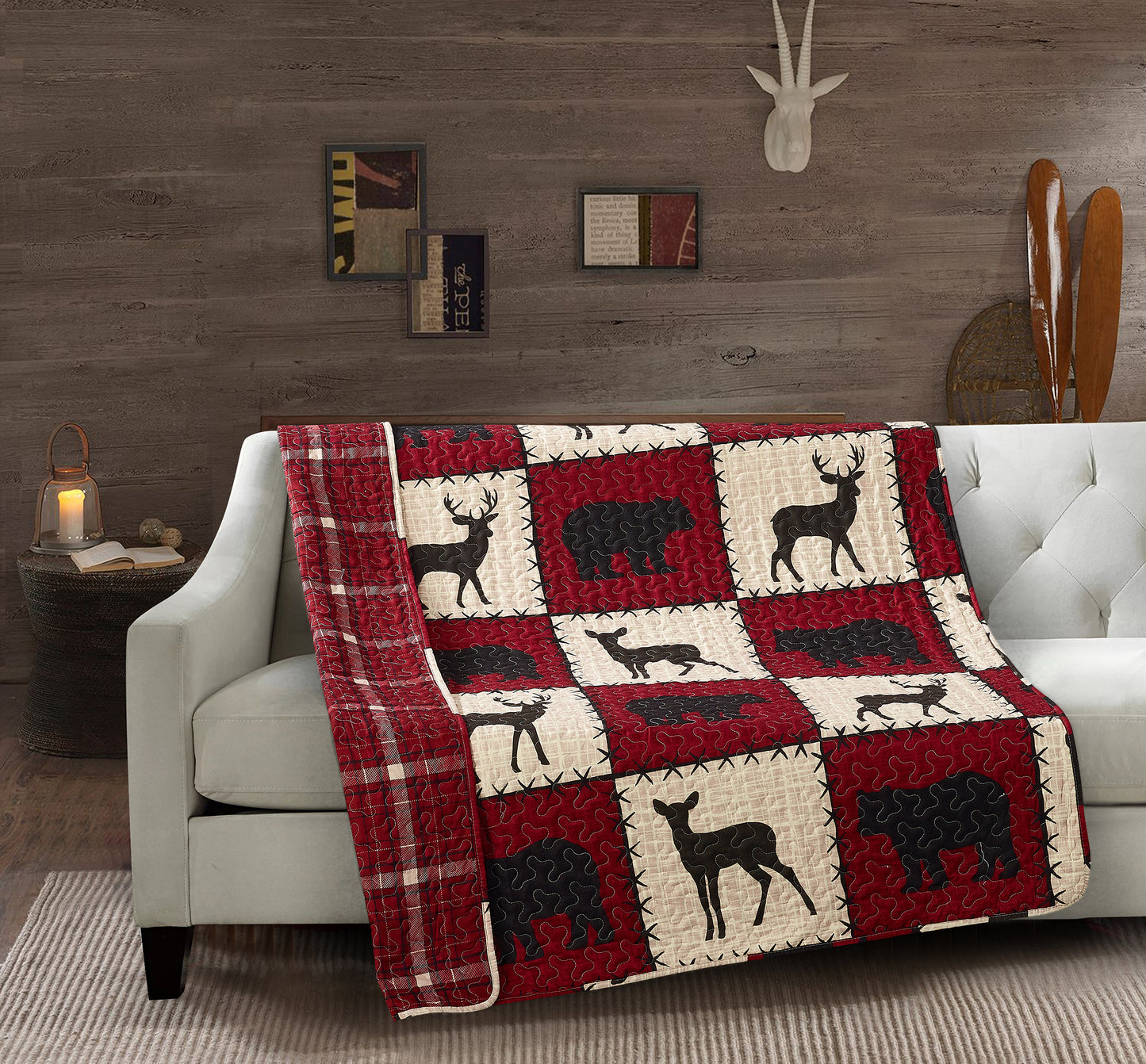 Virah Bella - Stitched Forest Vermillion - Lightweight Quilted Throw Blanket 50" x 60"