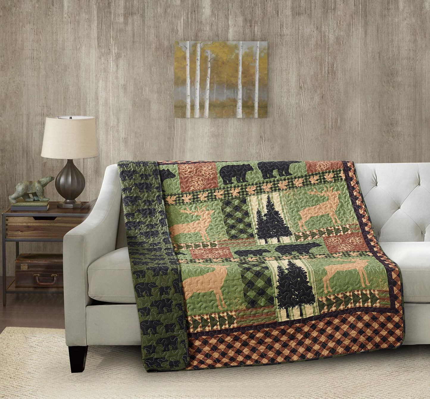 Virah Bella - Autumn Forest Green - Lightweight Quilted Throw Blanket 50" x 60"