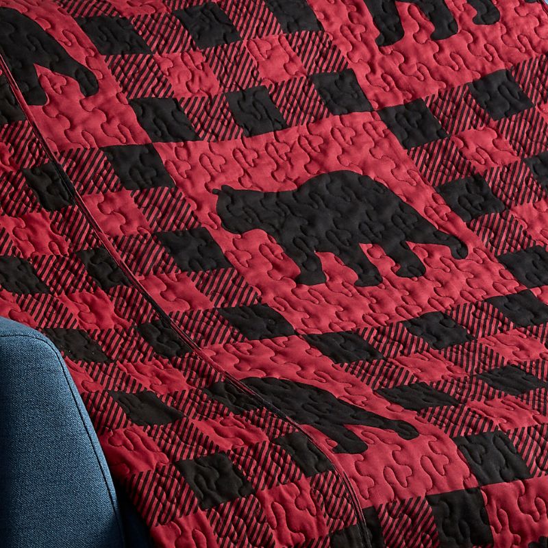 Virah Bella - Buffalo Bear Plaid Red - Lightweight Quilted Throw Blanket 50" x 60"