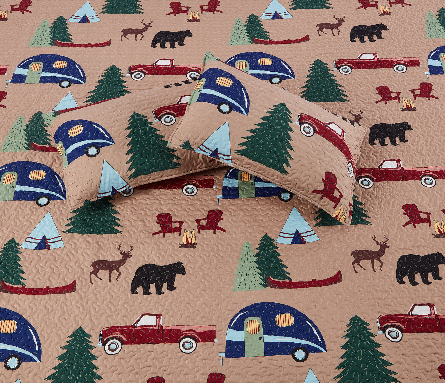 Virah Bella - Woodland Campin' - Lightweight Reversible Quilt Set with Decorative Pillow Shams