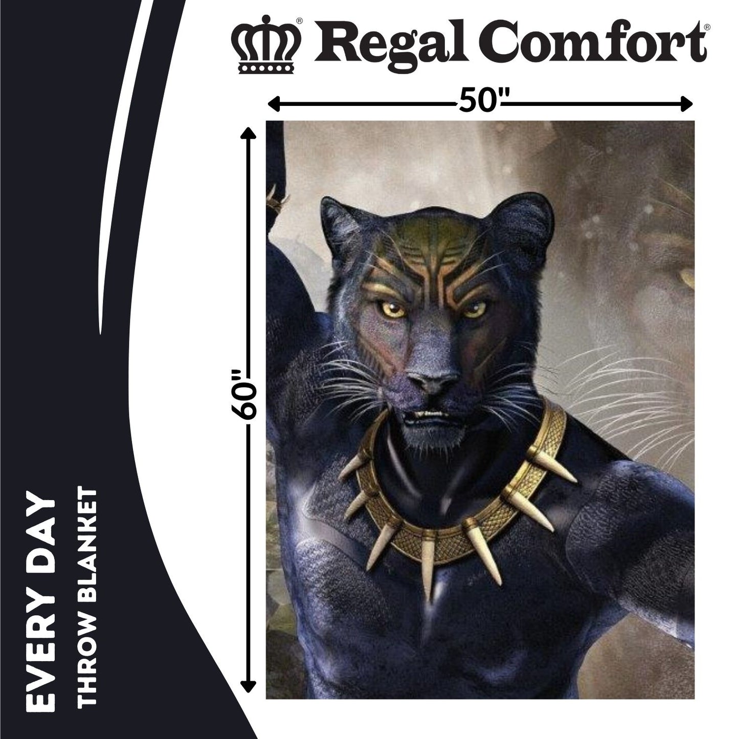 Regal Comfort - Panther Warrior - Plush Decorative Throw Blanket 50"x60"