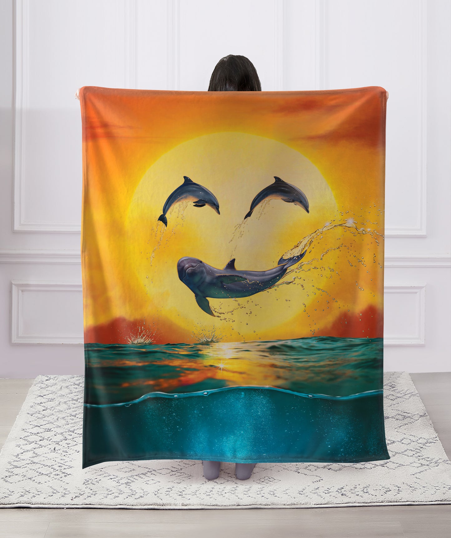 Regal Comfort - Dolphin Emoji Smile - Plush Decorative Throw Blanket 50"x60"